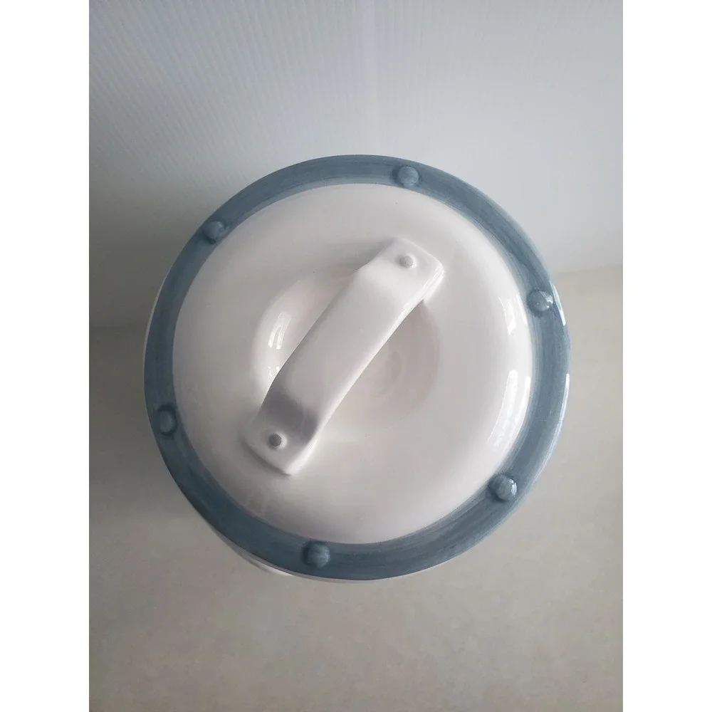 Jay Import Co Cookie Jar White Blue Heart Rose Milk Can Vintage Country Large